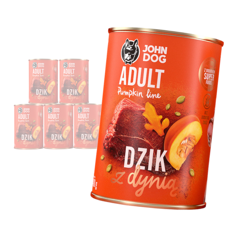 JOHN DOG Karma Mokra Dla Psa Pumpkin Line Dzik z Dynią Zestaw 6x400g