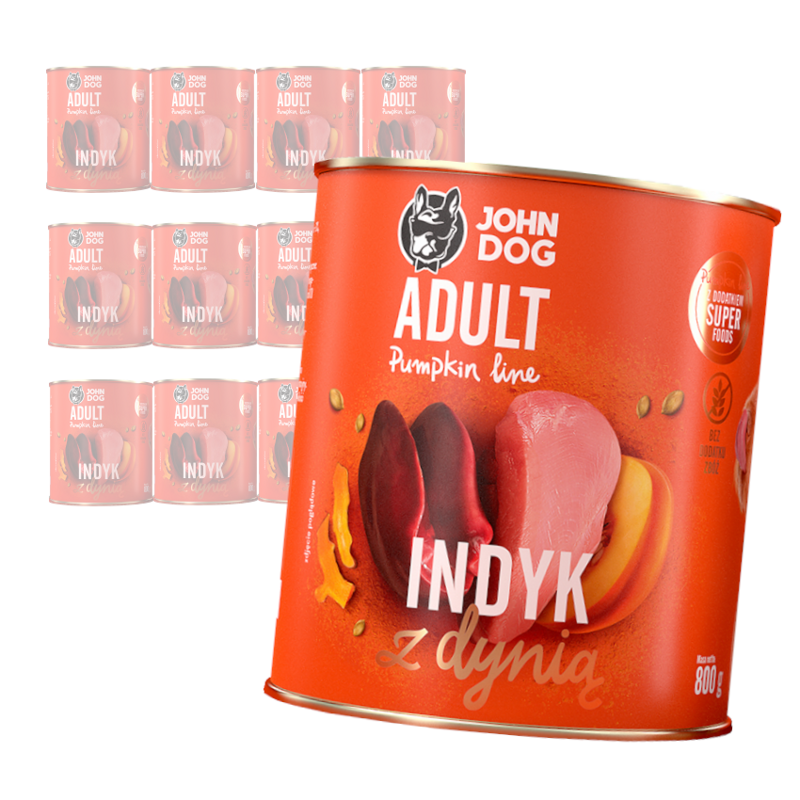 JOHN DOG Karma Mokra Dla Psa Pumpkin Line Indyk z Dynią 12x800g