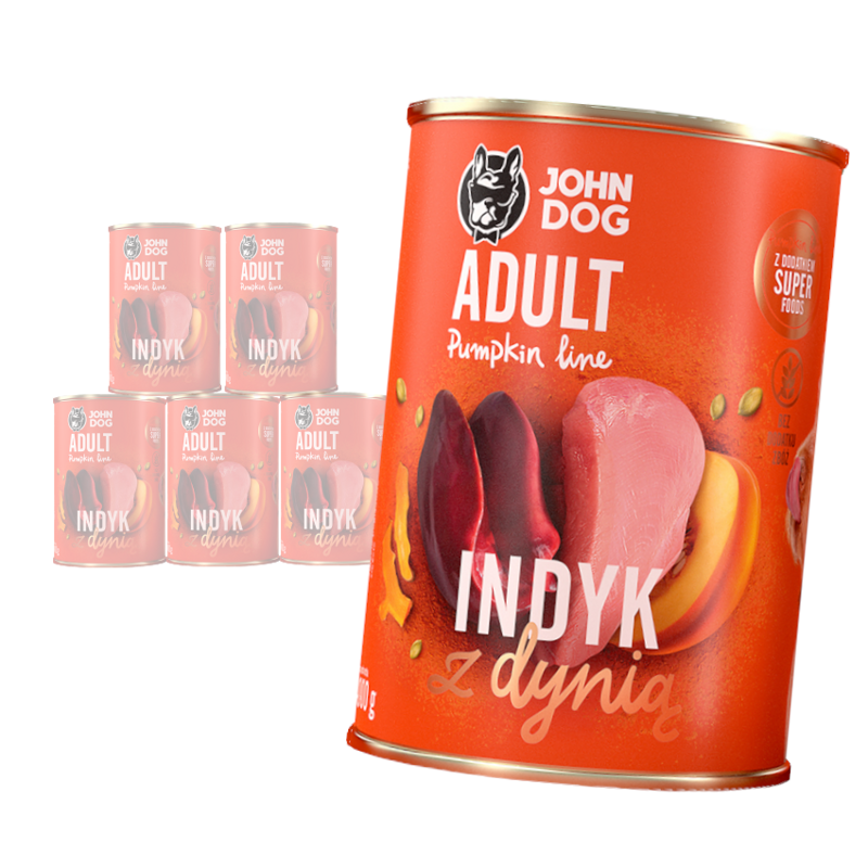 JOHN DOG Karma Mokra Dla Psa Pumpkin Line Indyk z Dynią Zestaw 6x400g