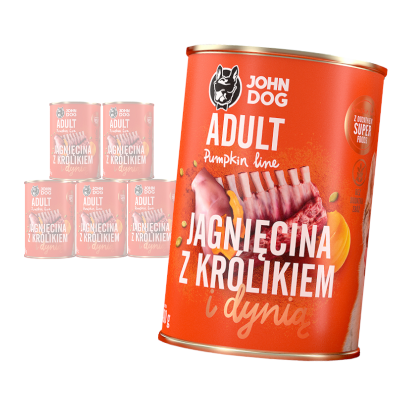 JOHN DOG Karma Mokra Dla Psa Pumpkin Line Jagnięcina z Królikiem i Dynią Zestaw 6 x 400g