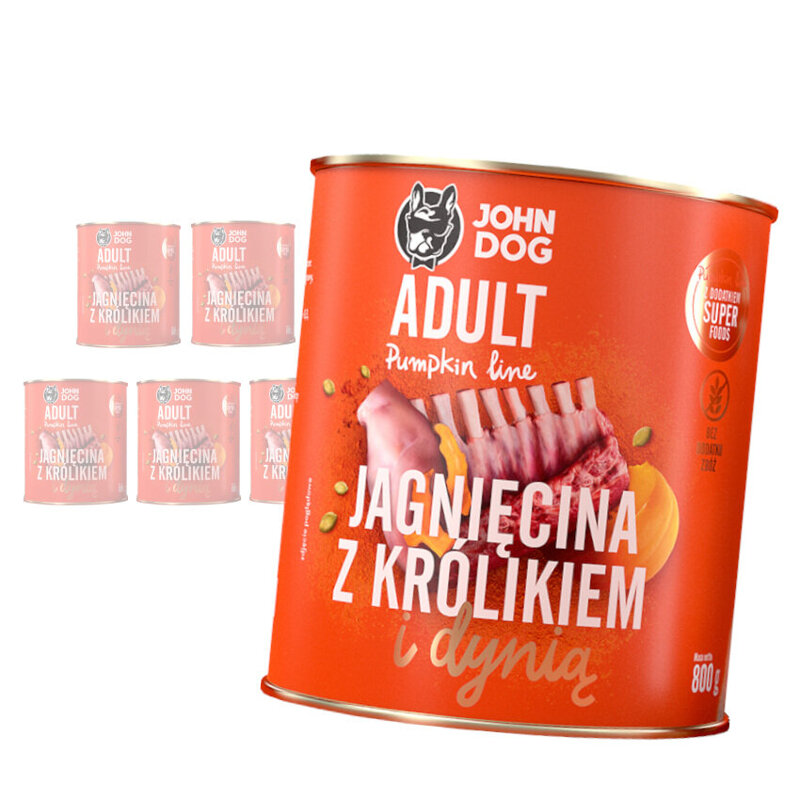 JOHN DOG Karma Mokra Dla Psa Pumpkin Line Jagnięcina z Królikiem i Dynią Zestaw 6x800g