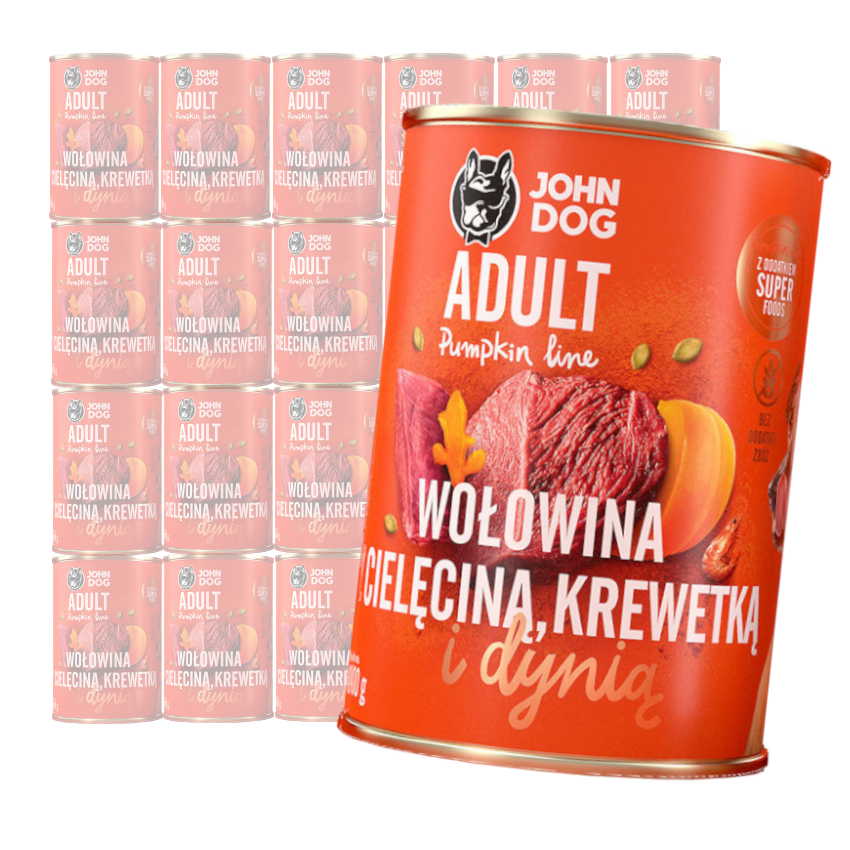 JOHN DOG Karma Mokra Dla Psa Pumpkin Line Wołowina z Cielęciną Krewetkami i Dynią 24x400g