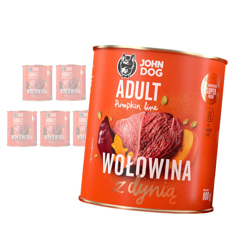 JOHN DOG Karma Mokra Dla Psa Pumpkin Line Wołowina z Dynią Zestaw 6x800g