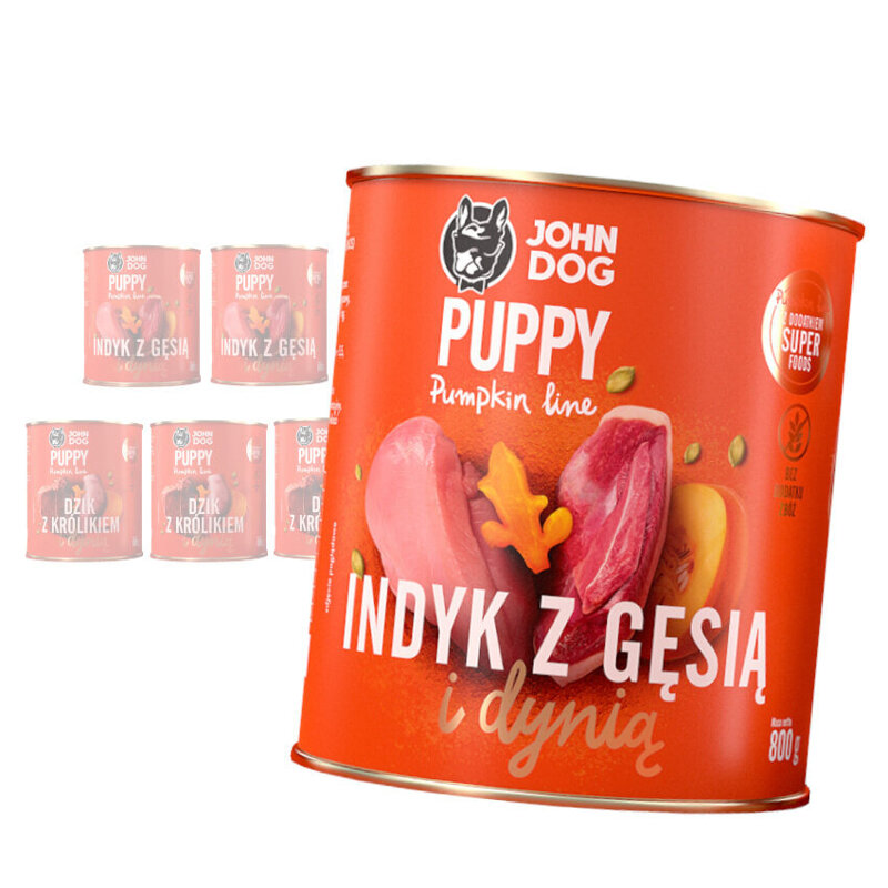 JOHN DOG Karma Mokra Dla Szczeniąt Pumpkin Line Indyk Gęś I Dzik Królik z Dynią 6x800g