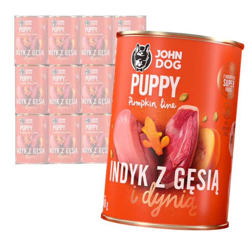 JOHN DOG Karma Mokra Dla Szczeniąt Pumpkin Line Indyk i Gęś z Dynią 12x400g