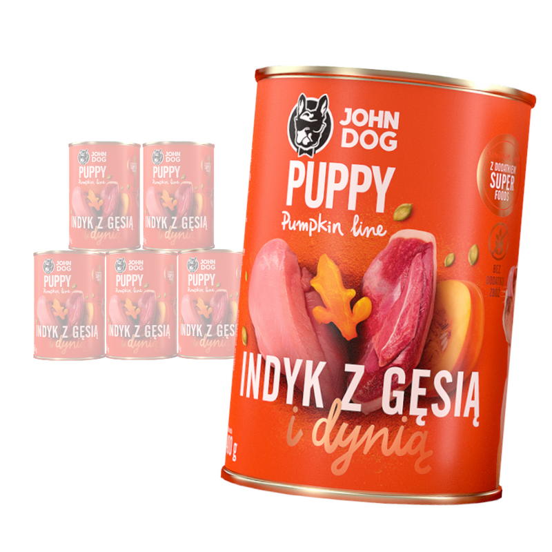 JOHN DOG Karma Mokra Dla Szczeniąt Pumpkin Line Indyk i Gęś z Dynią Zestaw 6x400g