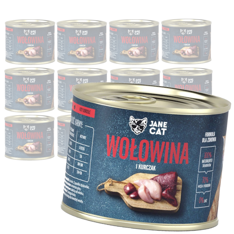 Jane Cat Adult Wołowina Kurczak 12x200g Mokra Karma Dla Kotów Bez Zbóż