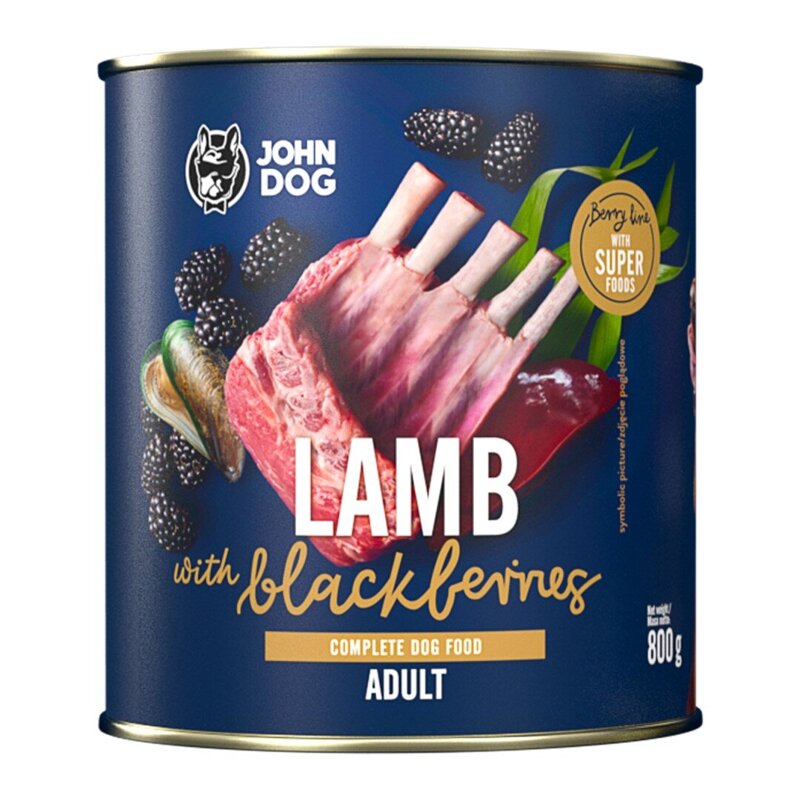 John Dog BERRY ADULT JAGNIĘCINA z jeżynami 800g - Mokra Karma dla psów, 96% mięsa