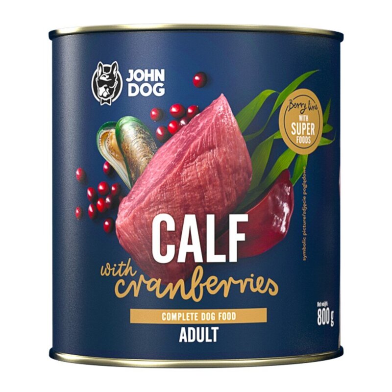 John Dog Berry ADULT CIELĘCINA z żurawiną 800g - Mokra Karma dla psów, 96% mięsa