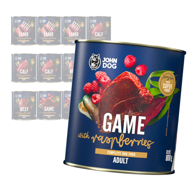 John Dog Berry Line Mix Smaków Wołowina Jagnięcina Cielęcina Dziczyzna 12x800g Mokra Karma Dla Dorosłych Psów