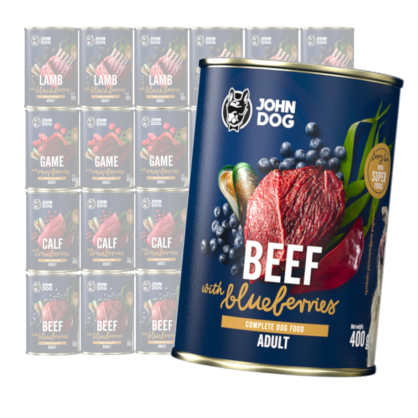 John Dog Berry Line Mix Smaków Wołowina Jagnięcina Cielęcina Dziczyzna 24x400g Mokra Karma Dla Dorosłych Psów