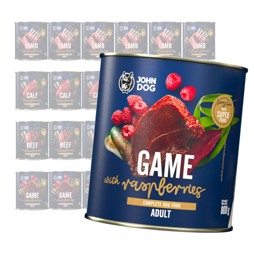 John Dog Berry Line Mix Smaków Wołowina Jagnięcina Cielęcina Dziczyzna 24x800g Mokra Karma Dla Dorosłych Psów