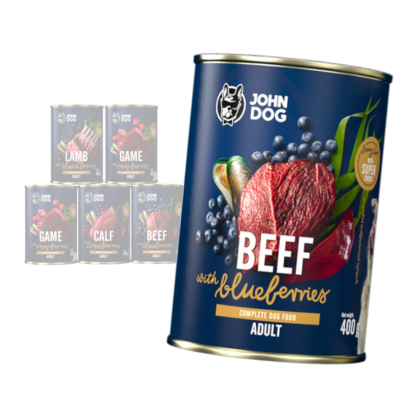 John Dog Berry Line Mix Smaków Wołowina Jagnięcina Cielęcina Dziczyzna 6x400g Mokra Karma Dla Dorosłych Psów