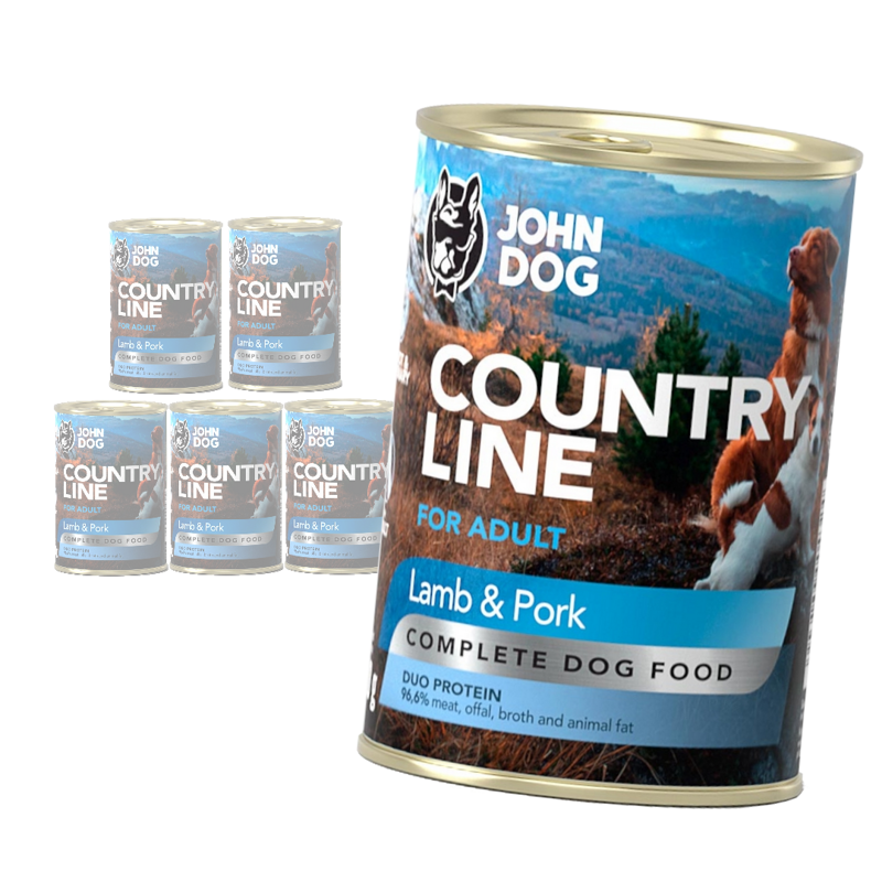 John Dog Country Line Mokra Karma Dla Dorosłych Psów Jagnięcina Z Wieprzowiną 6x400g