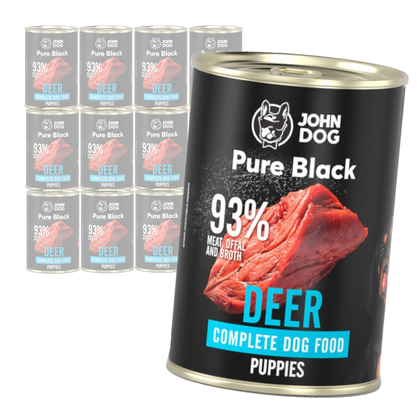 John Dog Karma Mokra Dla Psa Pure Black Jeleń Dla Szczeniąt Puszka 12x400g