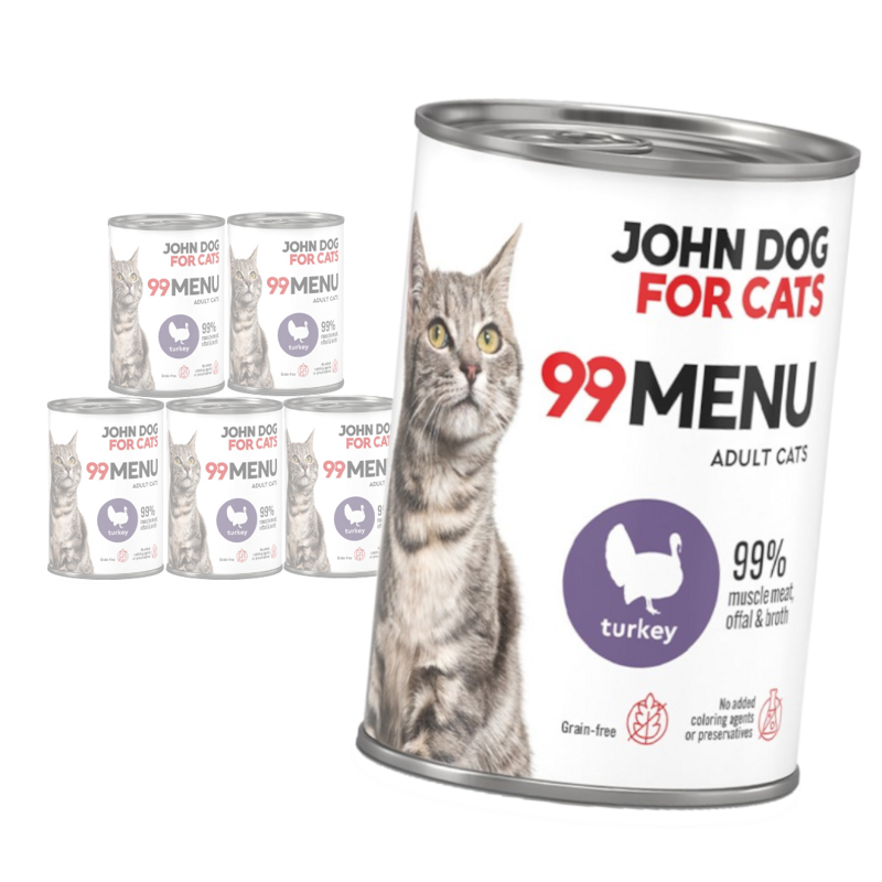 John Dog for Cats 99 Menu Mokra Karma Dla Dorosłych Kotów Z Indykiem 6x400g