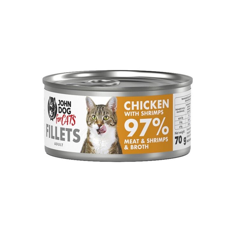 John Dog for Cats Mokra Karma Dla Dorosłych Kotów Kurczak Z Krewetkami 70g