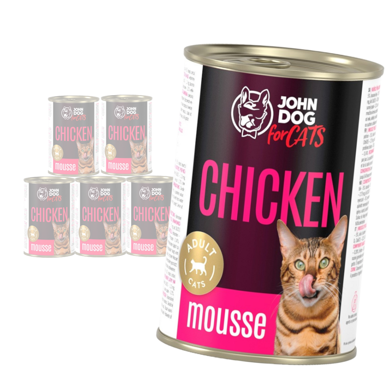 John Dog for Cats Mus z Kurczakiem 6x400g Bezzbożowa Mokra Karma Dla Kota