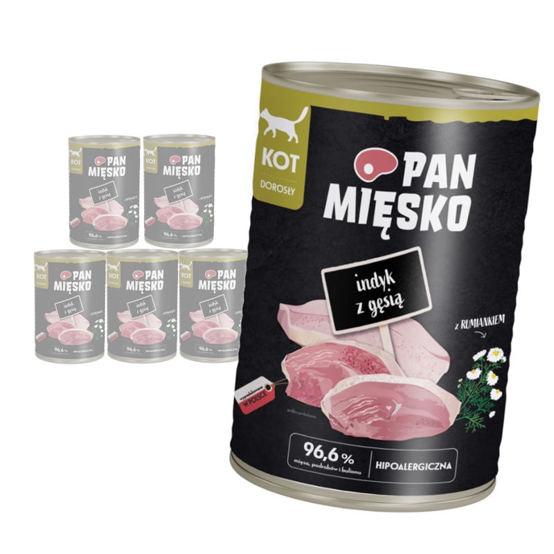 Pan Mięsko Indyk Z Gęsią 6x400g Hipoalergiczna Mokra Karma Dla Dorosłych Kotów