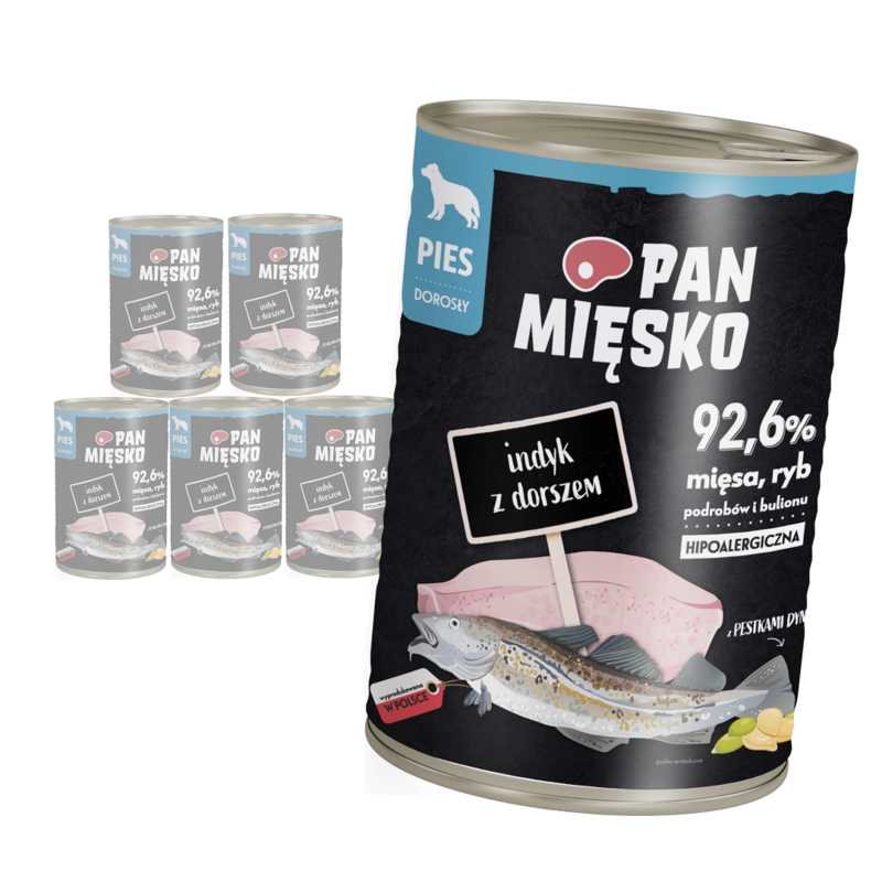 Pan Mięsko Indyk z Dorszem 6x400g Mokra Karma Dla Psów Dorosłych