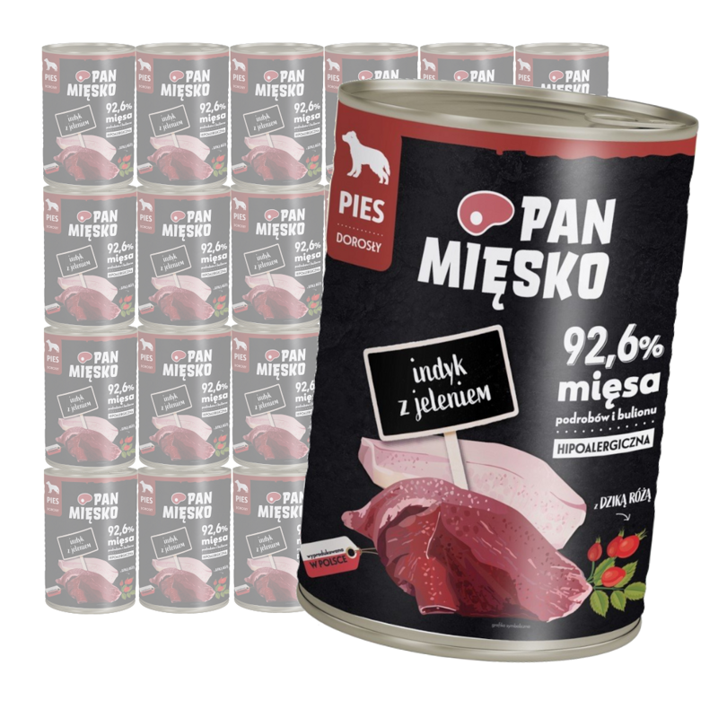 Pan Mięsko Indyk z Jeleniem 24x400g Mokra Karma Dla Psów Dorosłych