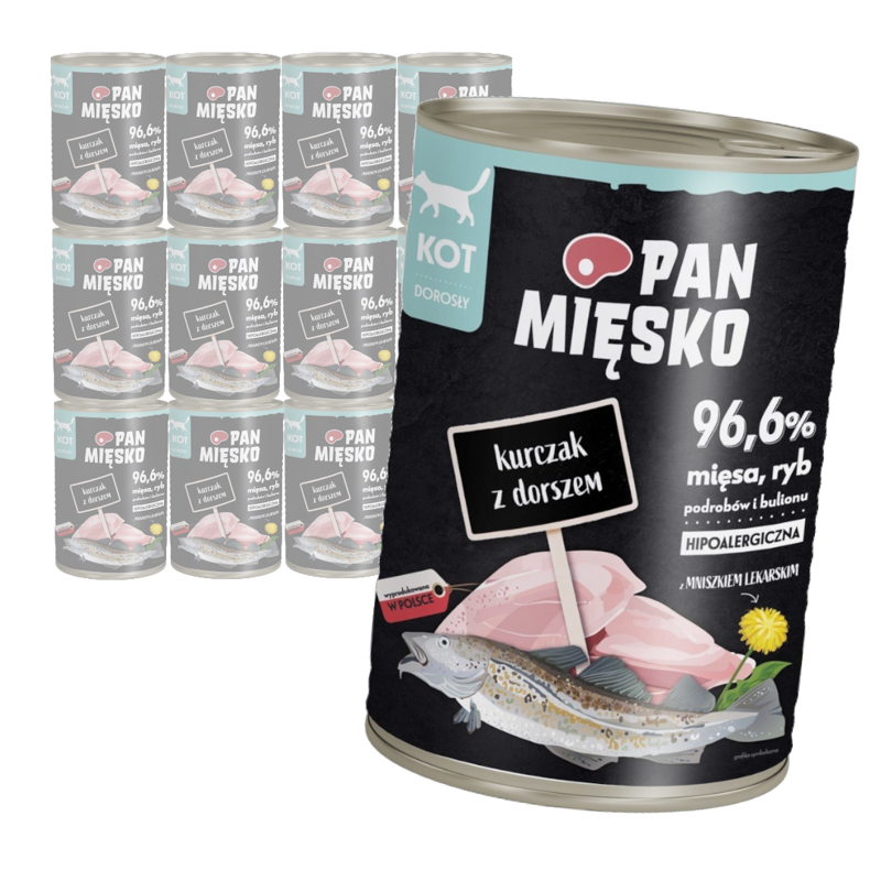 Pan Mięsko Kurczak z Dorszem 12x400g Mokra Karma Dla Dorosłych Kotów