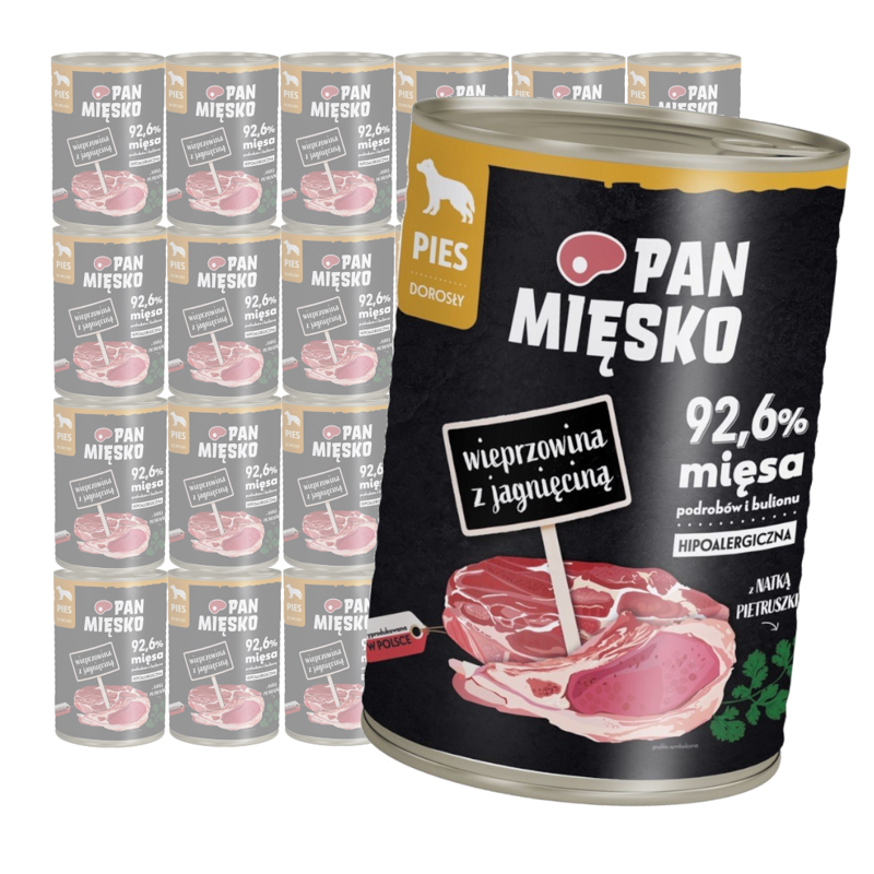 Pan Mięsko Wieprzowina z Jagnięciną 24x400g Mokra Karma Dla Psów Dorosłych