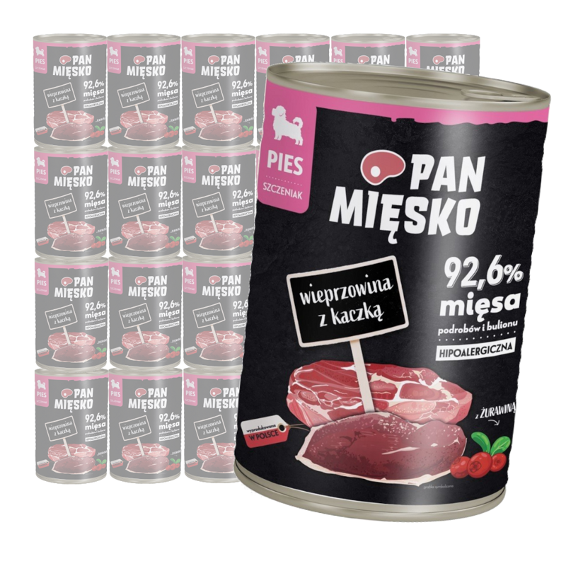 Pan Mięsko Wieprzowina z Kaczką 24x400g Mokra Karma Dla Szczeniąt