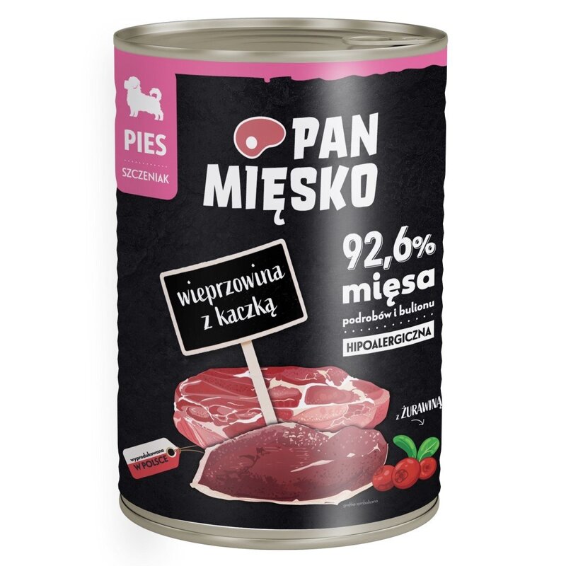 Pan Mięsko Wieprzowina z Kaczką 400g Mokra Karma Dla Szczeniąt