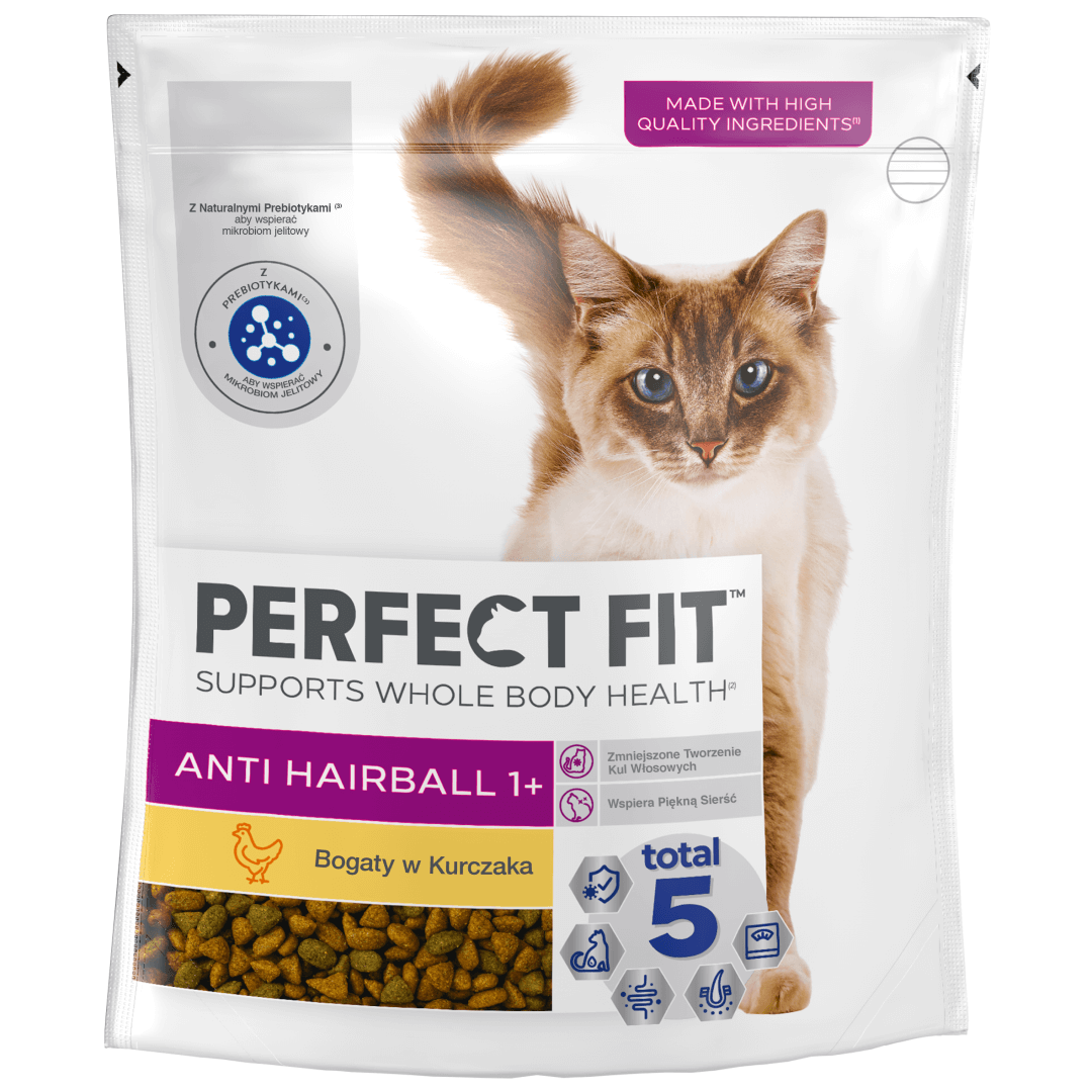 Perfect Fit Antihairball 1+ 750g Sucha Karma Pełnoporcjowa Dla Kota Bogata w Kurczaka