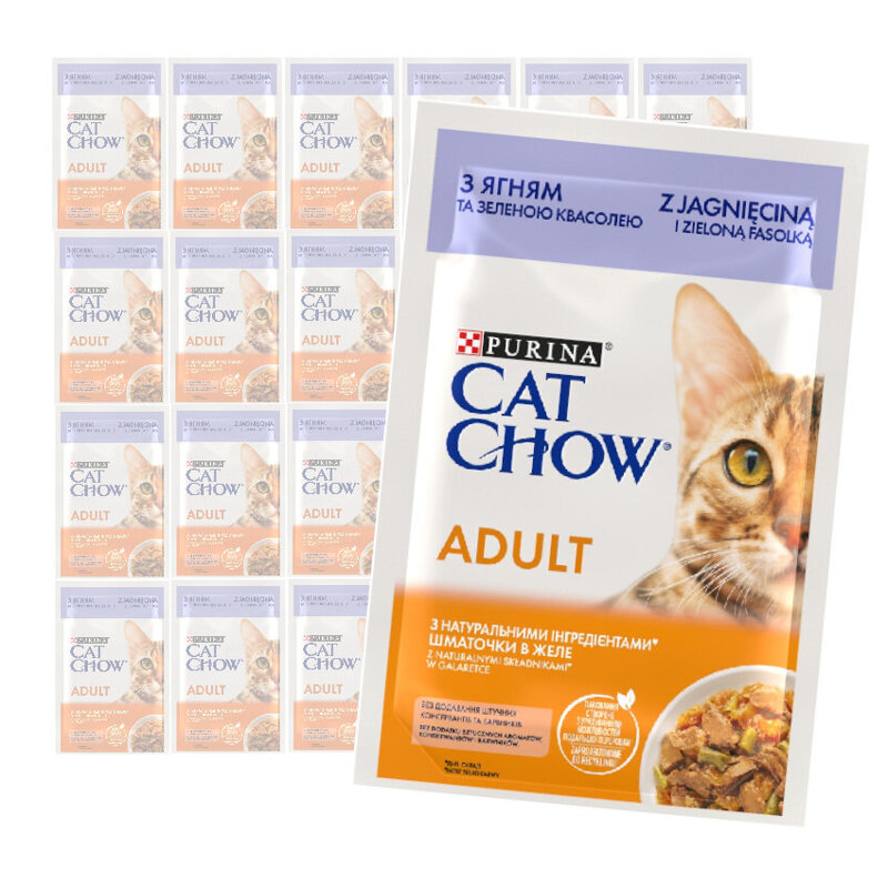 Purina Cat Chow Adult 24x85g Mokra Karma Dla Kota z Jagnięciną i Zieloną Fasolką w Galaretce