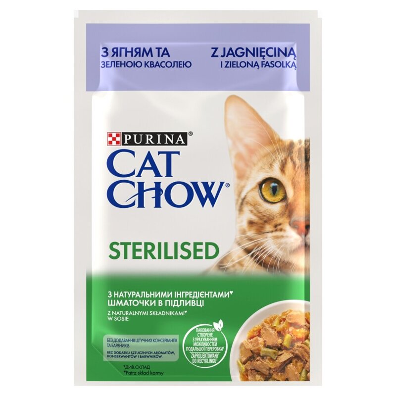 Purina Cat Chow Sterilised 85g Mokra Karma Dla Kota z Jagnięciną i Zieloną Fasolką w Sosie