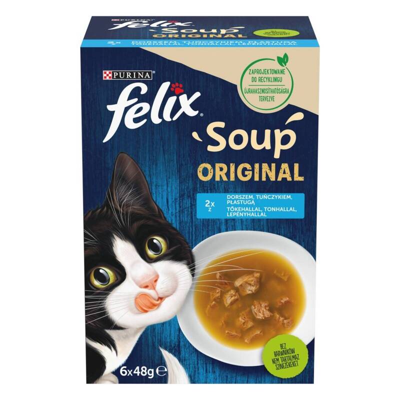 Purina Felix Soup Original Mokra Karma Dla Kota 6x48g Rybne Smaki Z Dorszem Tuńczykiem Płastugą