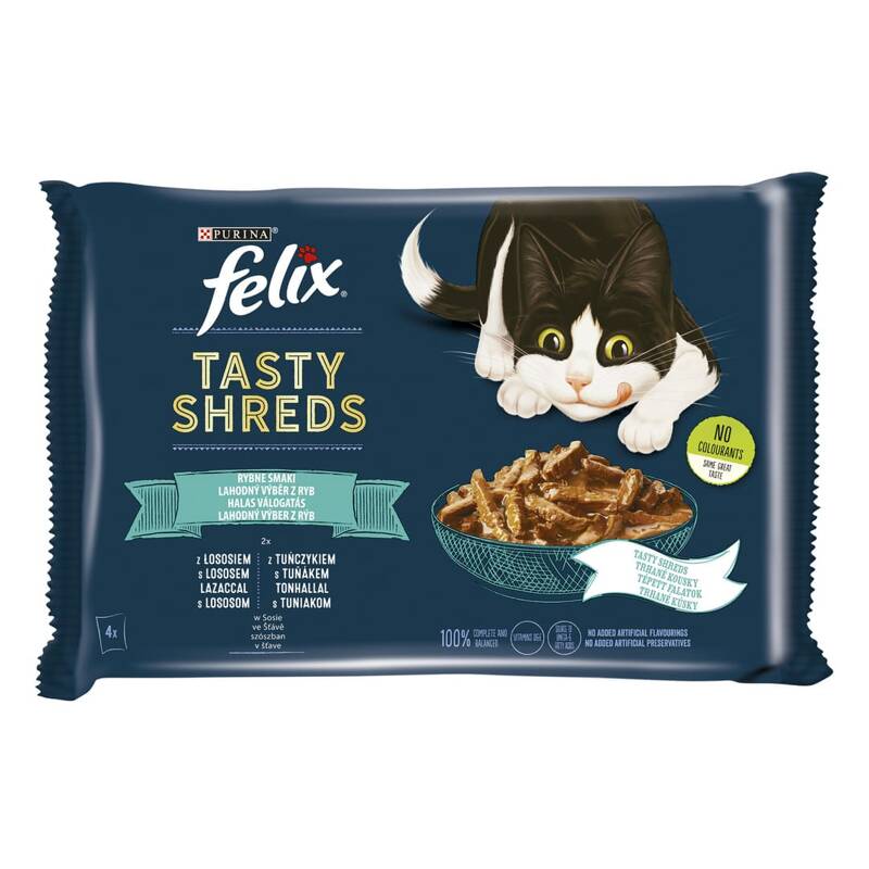 Purina Felix Tasty Shreds Mokra Karma Dla Kota Rybne Smaki W Sosie 320g (4x80g) Z Łososiem I Tuńczykiem