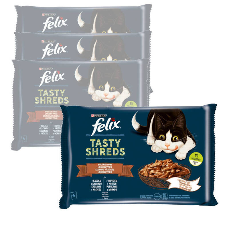 Purina Felix Tasty Shreds Mokra Karma Dla Kota Wiejskie Smaki W Sosie 16x80g Z Kaczką I Indykiem