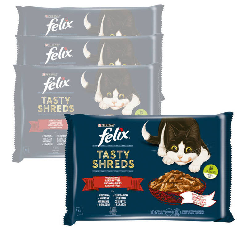 Purina Felix Tasty Shreds Mokra Karma Dla Kota Wiejskie Smaki W Sosie 16x80g Z Wołowiną I Kurczakiem