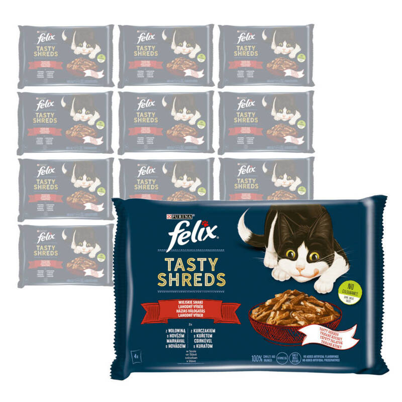 Purina Felix Tasty Shreds Mokra Karma Dla Kota Wiejskie Smaki W Sosie 48x80g Z Wołowiną I Kurczakiem