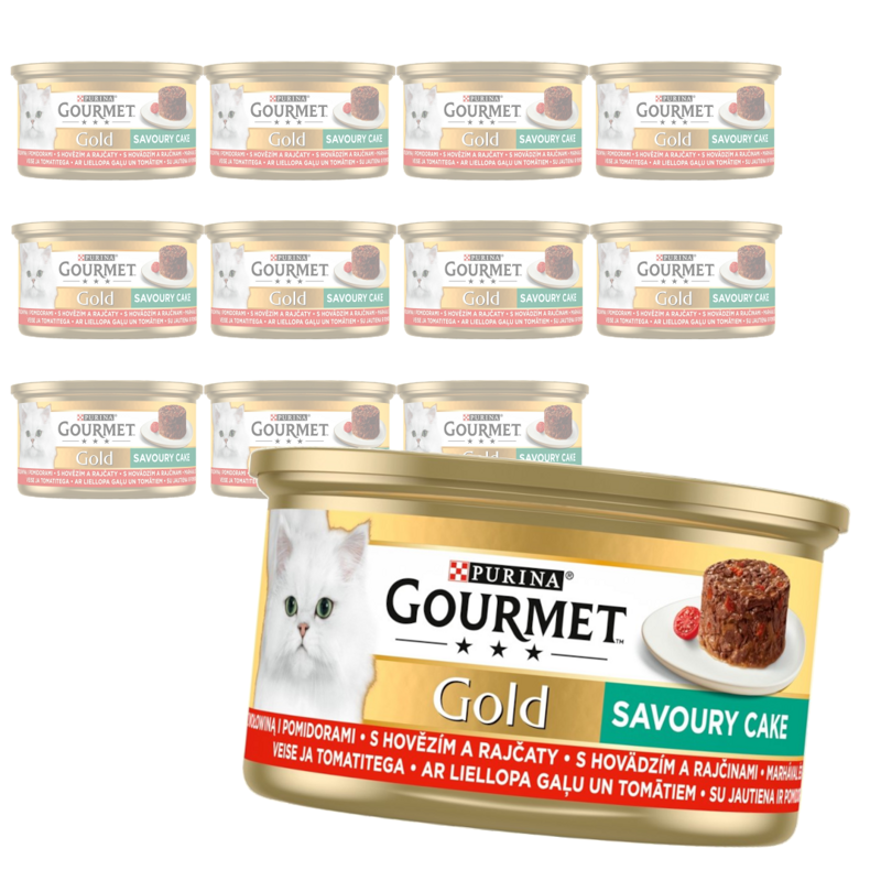 Purina Gourmet Gold z Wołowiną i Pomidorami 12x85g Mokra Karma Dla Kota Savoury Cake