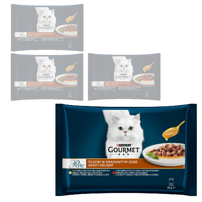 Purina Gourmet Perle Fileciki w Smakowitym Sosie 16x85g Mokra Karma Dla Kota Z Kurczakiem I Wołowiną