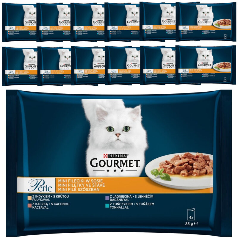 Purina Gourmet Perle Mix 4 Smaki 13x340g (52 saszetki) Mokra Karma Dla Kota Mini Fileciki w Sosie