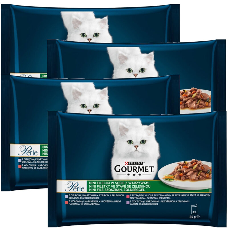 Purina Gourmet Perle Mix z Warzywami 4x340g (16 saszetek) Mokra Karma Dla Kota Mini Fileciki w Sosie