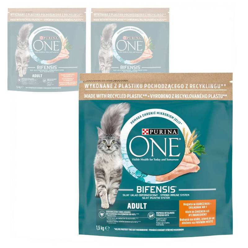 Purina One Bifensis Adult 3x1,5kg Sucha Karma Dla Kota z Kurczakiem