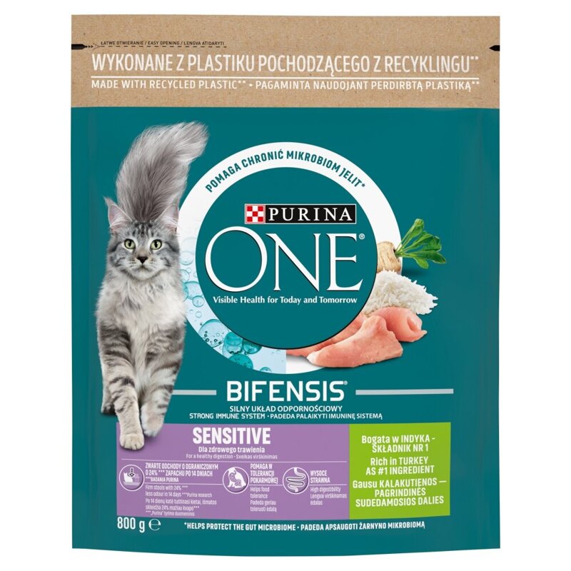 Purina One Bifensis Sensitive Sucha Karma Dla Kotów Z Indykiem 800g Wrażliwy Układ Pokarmowy