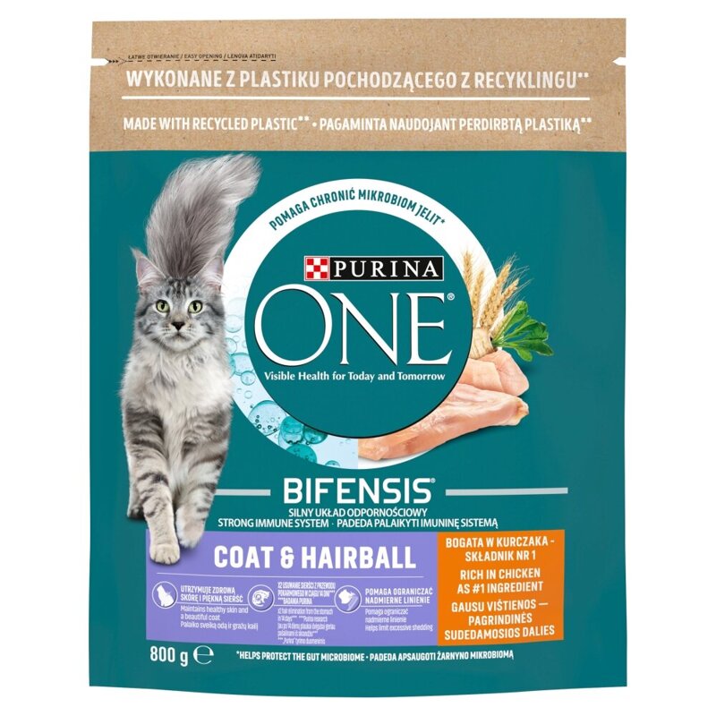 Purina One Cat Coat&Hairball Sucha Karma Z Kurczakiem Dla Kota 800g Przeciw Kulom Włosowym