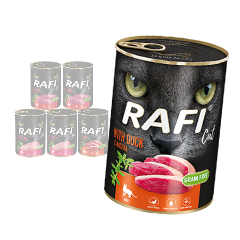 Rafi Cat Adult Bezzbożowa Mokra Karma Dla Kota Mix Smaków 6x400g Indyk Cielęcina Kaczka