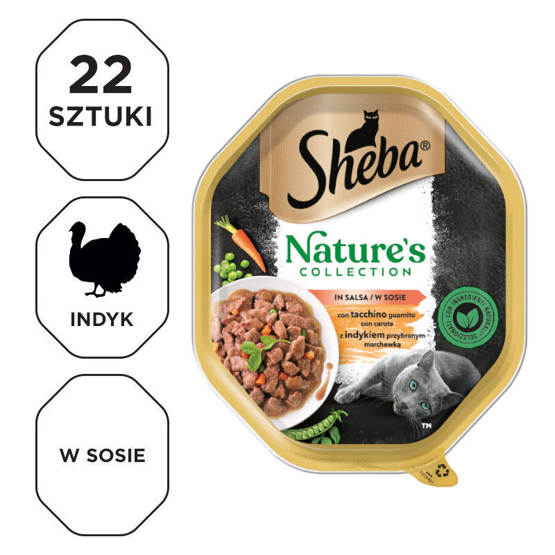 SHEBA tacka 22x85g Nature's Collection mokra karma dla dorosłych kotów w sosie z indykiem przybranym marchewką