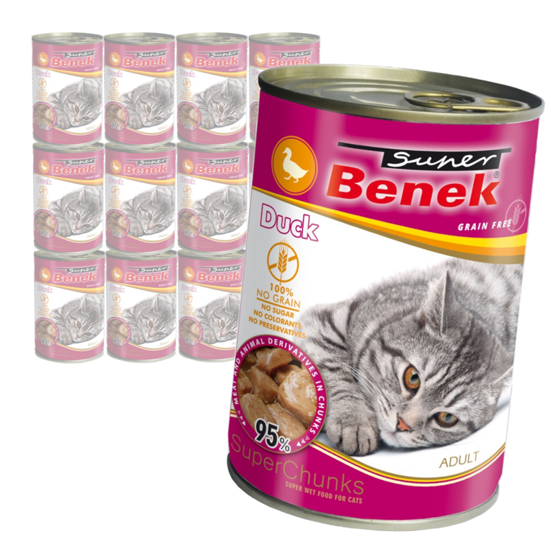 Super Benek Chunks Bezzbożowa Mokra Karma Dla Kota Z Kaczką W Sosie 12x415g