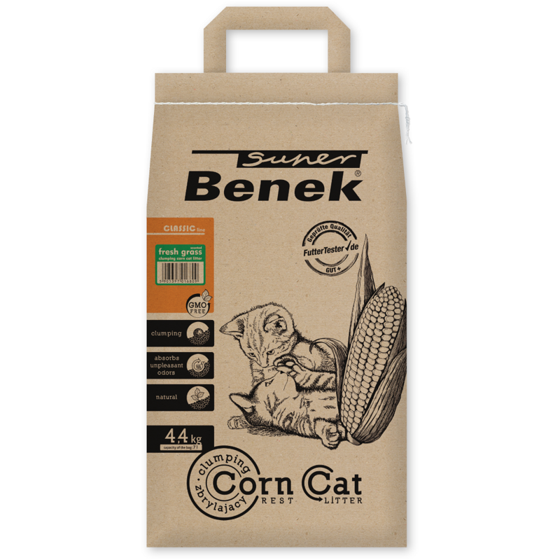 Super Benek Corn Cat Świeża Trawa 7L Żwirek Kukurydziany 100% Biodegradowalny