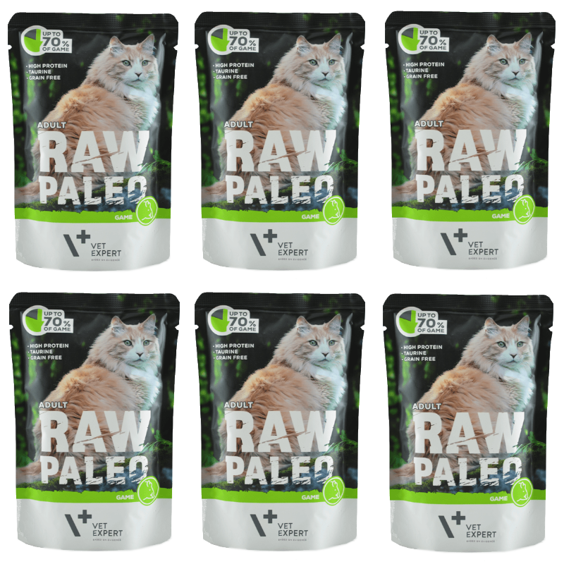 Vet Expert Raw Paleo Adult 6x100g Game Mokra Karma Dla Kotów 70% Dziczyzny Bez Zbóż