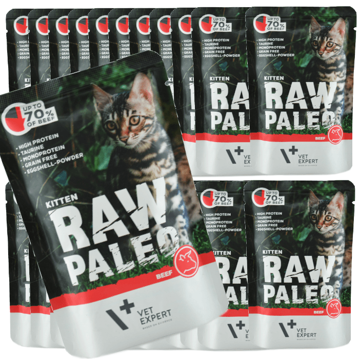 Vet Expert Raw Paleo Kitten Beef 24x100g Saszetka Karma Mokra Z Wołowiną Dla Kociąt